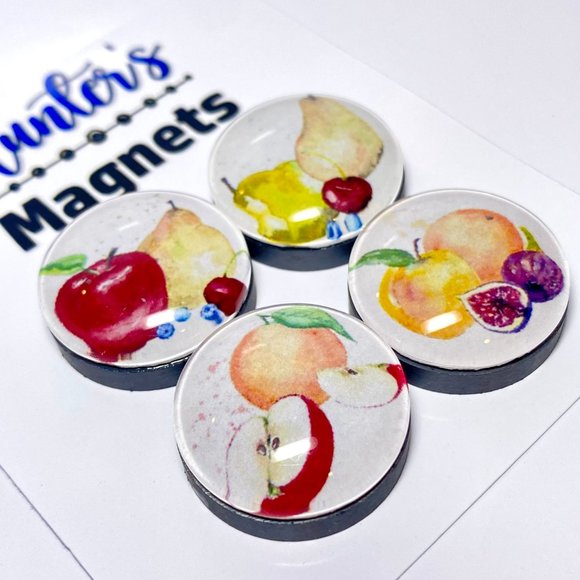 Set of 4 Magnets Watercolor Summer Fruit 2 Glass Refrigerator Kitchen Whiteboard - Picture 2 of 3